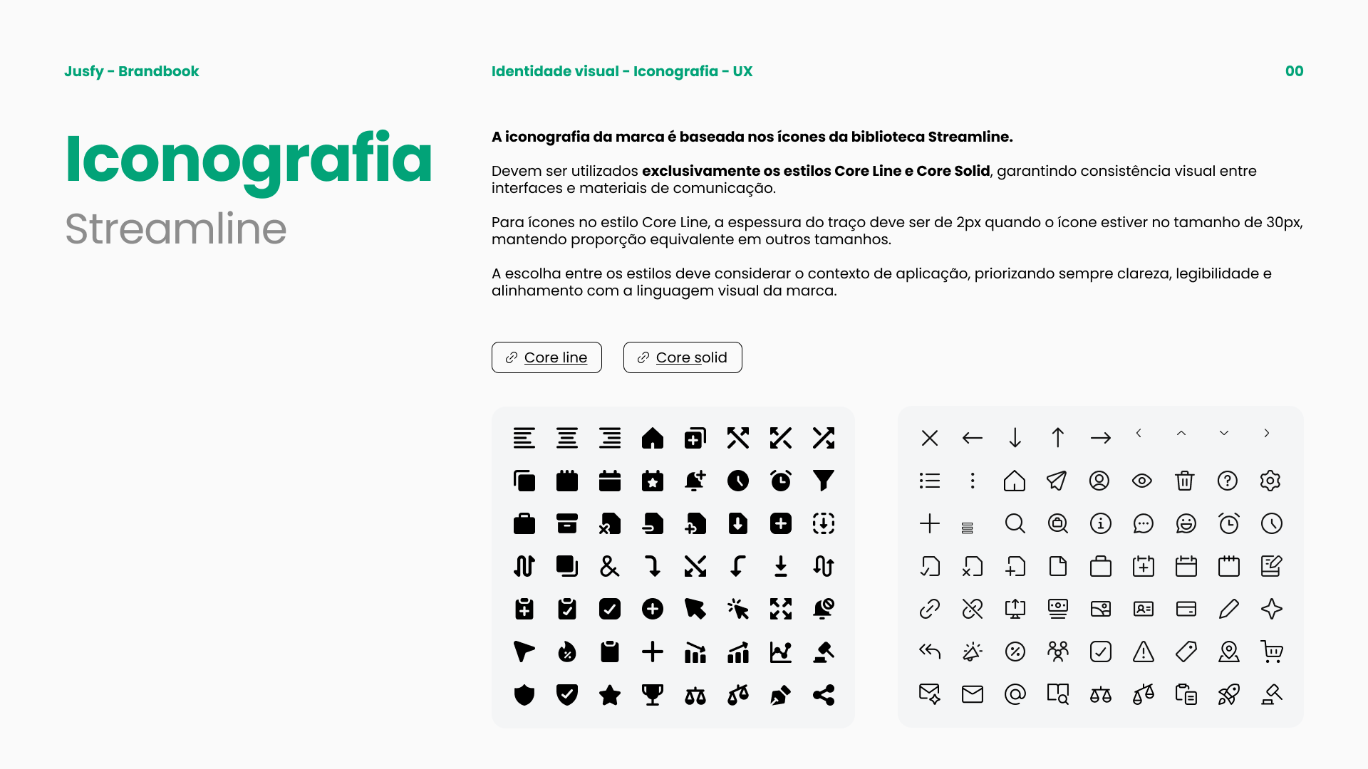 Jusfy Core Line and Core Solid iconography guidelines